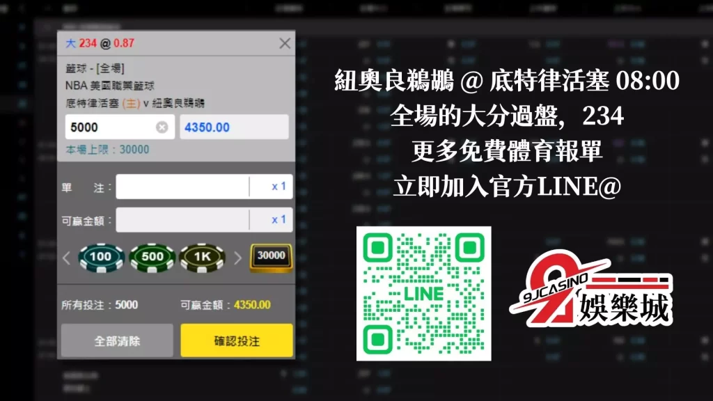 免費運彩分析 0114 底特律活塞@紐奧良鵜鶘 9J娛樂城
