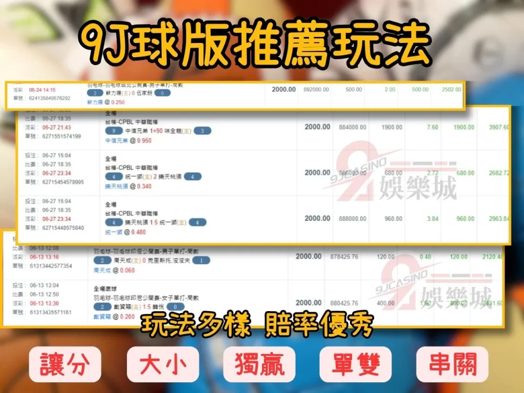 球版玩法 球版種類 球版怎麼選 9J娛樂城